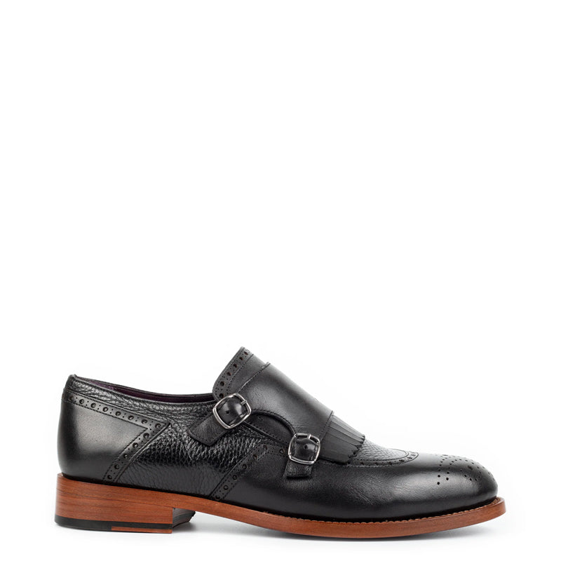 Luxury Design Leather Stylish Double Monk Shoe Black