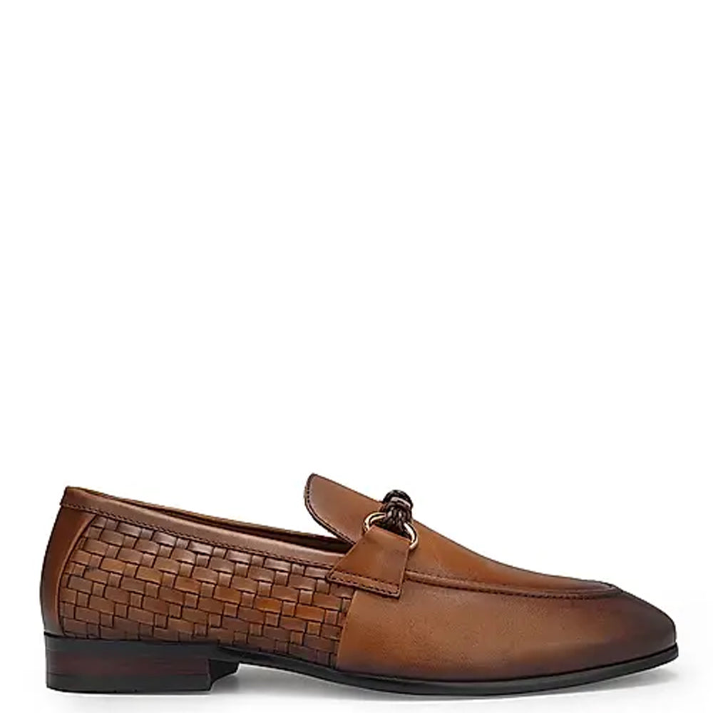 Pure Leather Textured Tan Loafer With Buckle