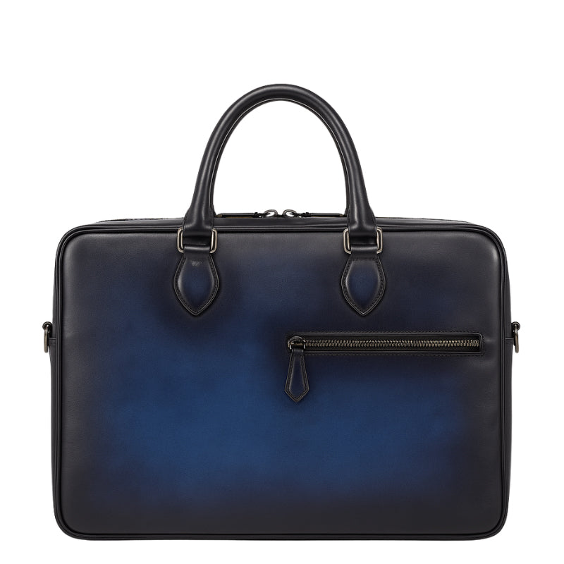 Men's Italian Multifunctional Luxury Blue Leather Briefcase Bag