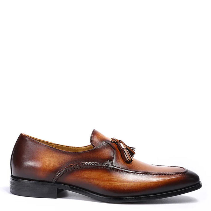 Cognac Leather Tassel Slip-On Shoes