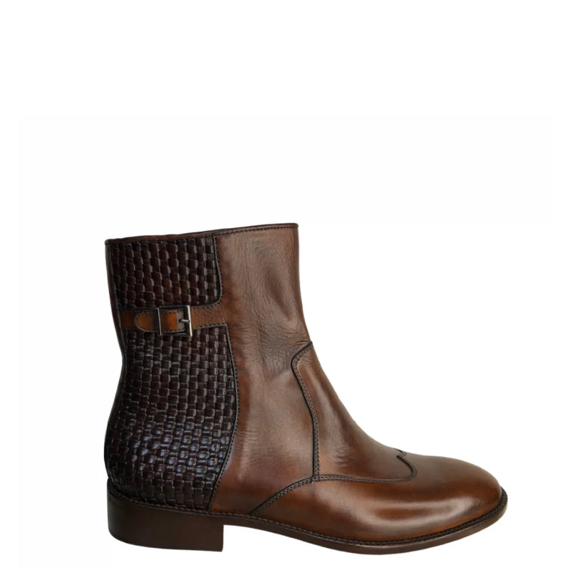 Premium Italian Style Leather Side Zipper Boot Brown