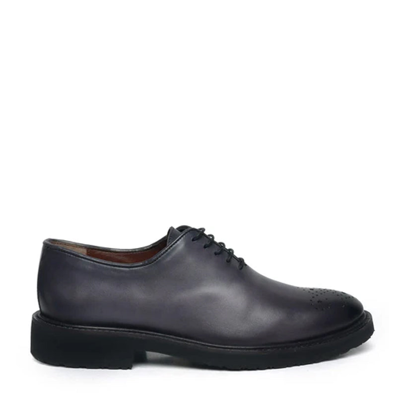 Men Wholecut Shiny Leather Grey Oxford Shoe