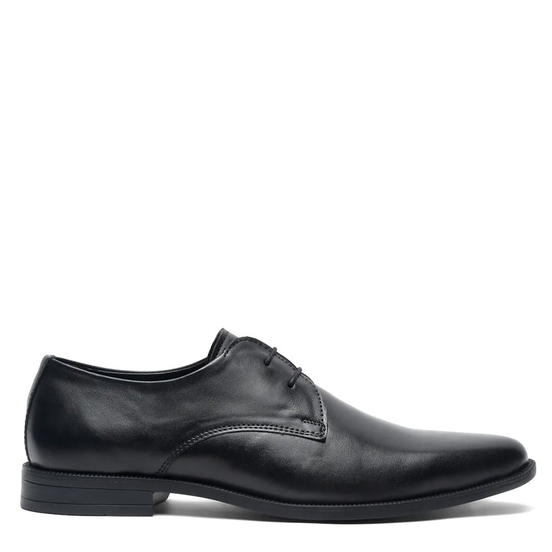 Leather Lace-Up Solid Derby Black Shoe