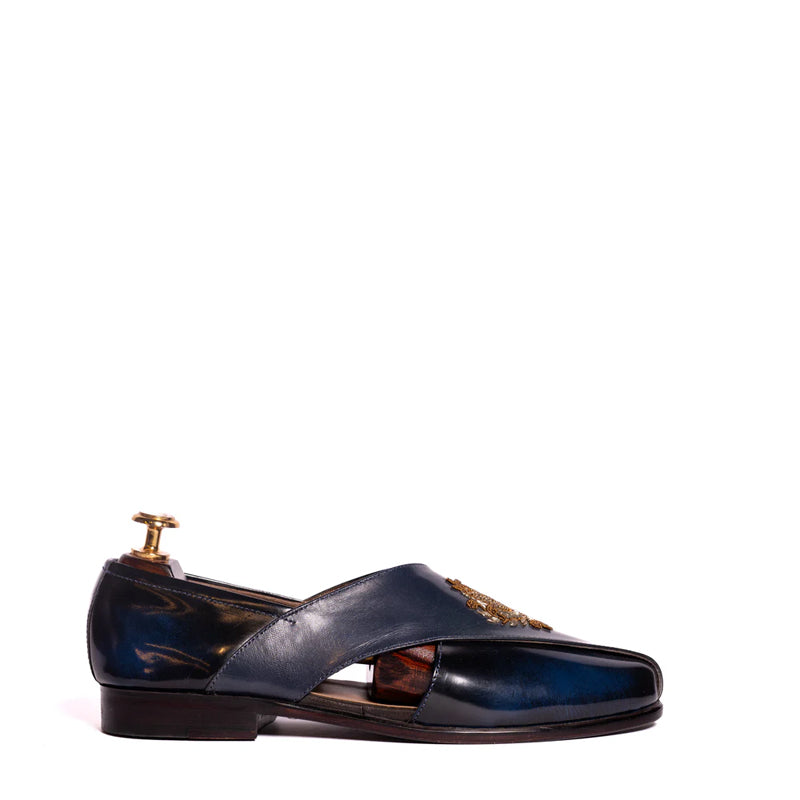 Classic Shiny Leather Comfort Peshawari Blue Sandal