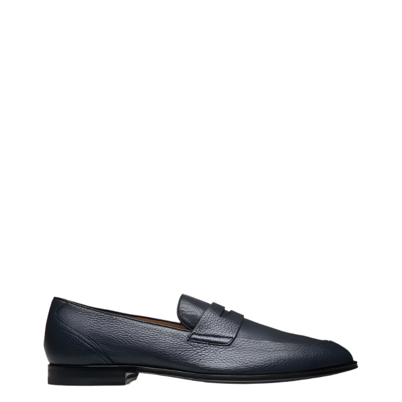 Classic Blue Penny Loafer with Textured Leather
