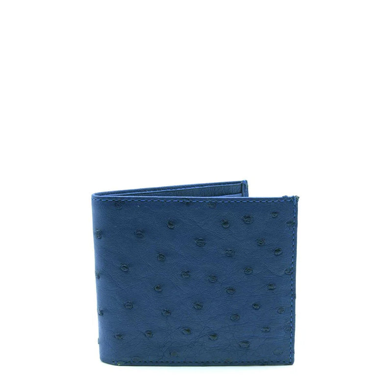 Men Ostrich Leather Blue Bifold Wallet