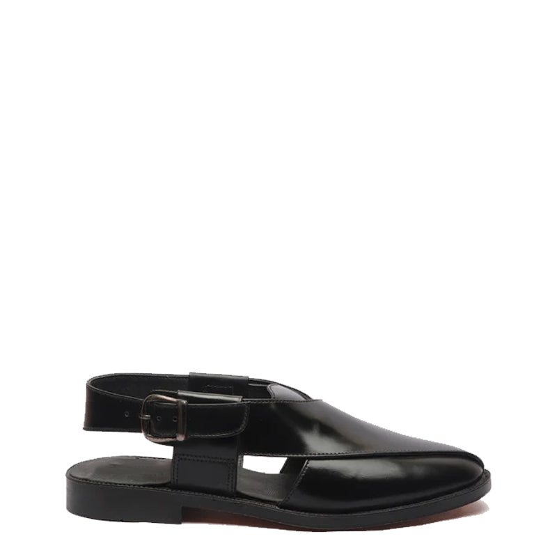 Ethnic Back Strap Leather Peshawari Black Sandal