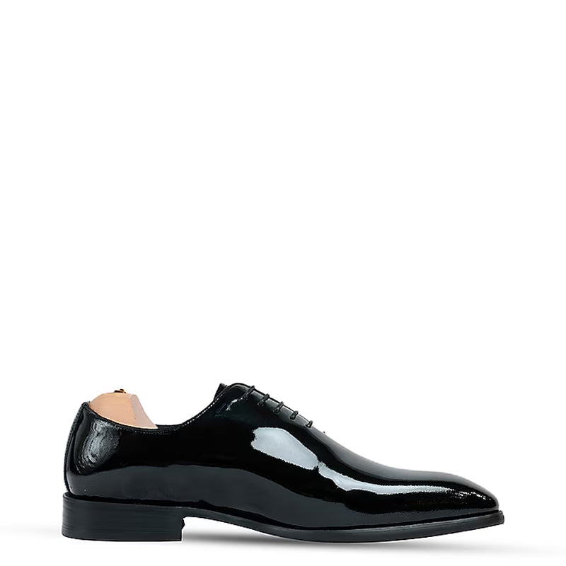 Patent Wholecut Plain Leather Oxford Shoe Black