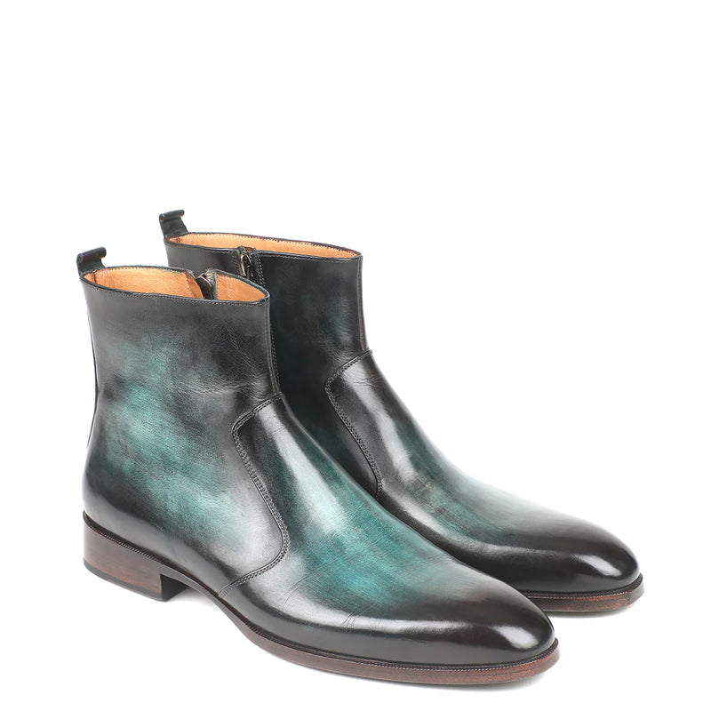 HandPainted Solid Leather Chelsea Boot Black and Green