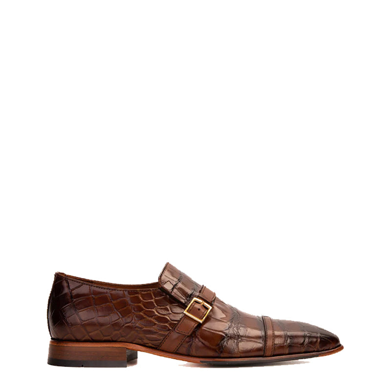 Brown Leather Single Monk Strap Cap Toe Men Shoe