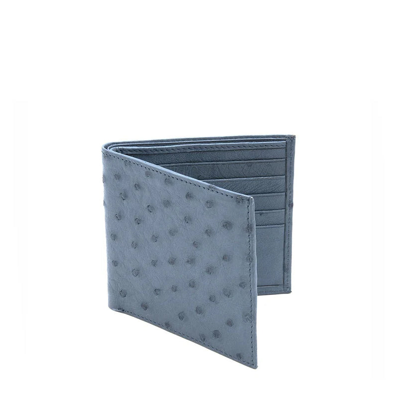 Men Ostrich Leather Blue Bifold Wallet