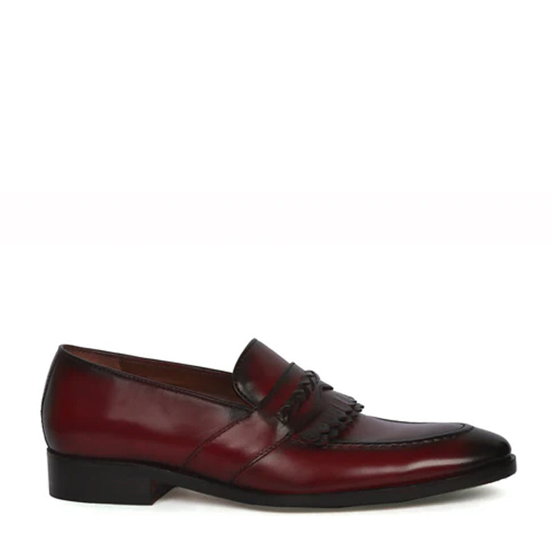 Patent Leather Slip-On Blue Loafer With Dual Fringes