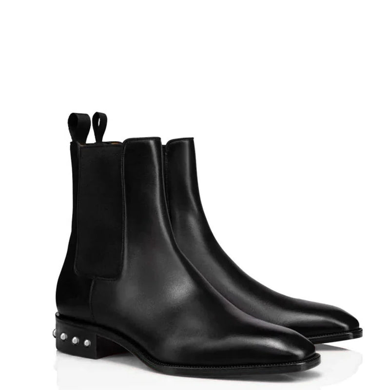 Coal Leather silver Studded Chelsea Boots