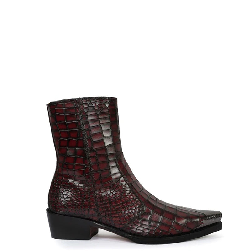 RG SIDE ZIP BOOTS PAISLEY EMBOSS箱付 美品27 Luxury Croco Print Leather Side-Zipper Boot Burgundy
