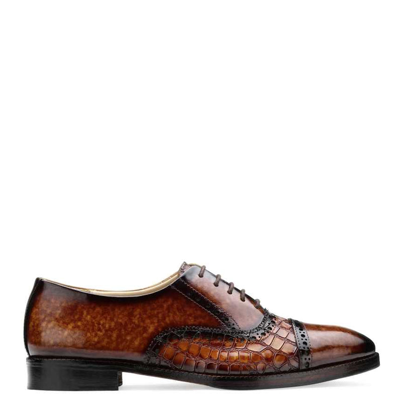 Croco Regent - Embossed Leather Oxford in Rich Brown