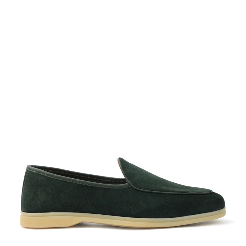 Suede Leather Solid Green Loafers For Men