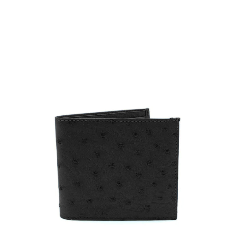 Men Ostrich Leather Black Bifold Wallet