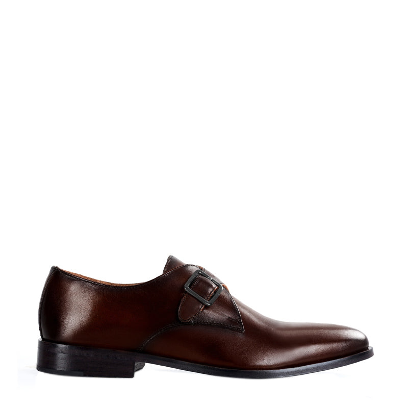 Premium Single Monk Strap Leather Brown Shoe For Men