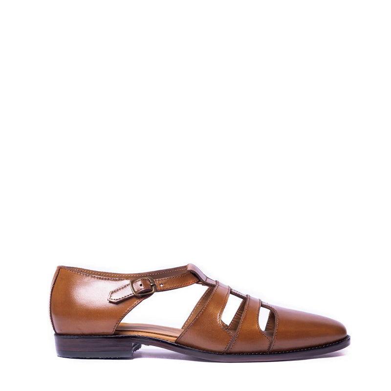 Premium Back Strap Shiny Leather Brown Comfort Sandal