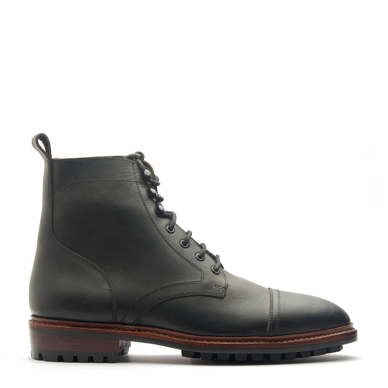 Premium Leather Lace-Up Cap-Toe Derby Boot Black