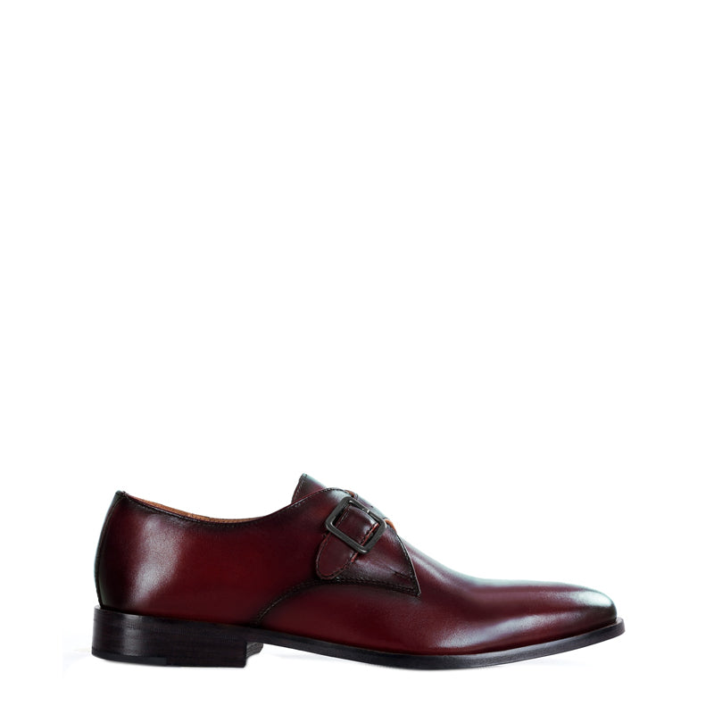 Premium Single Monk Strap Leather Burgundy Shoe For Men