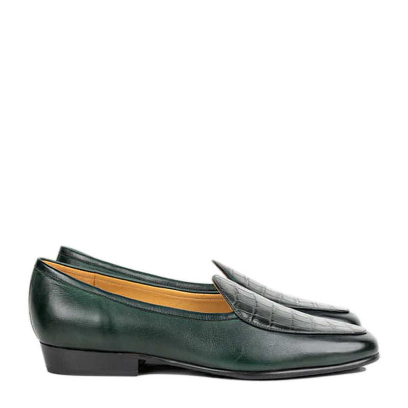 Croco Solid Leather Formal Green Loafer