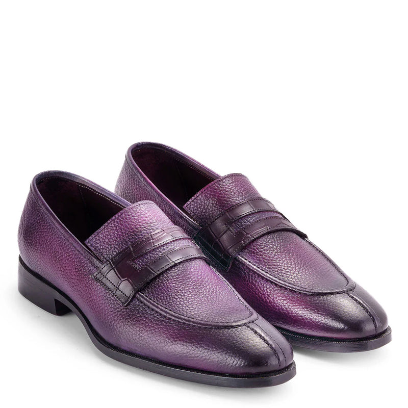 Men Split Toe Leather Loafer Purple Shoe