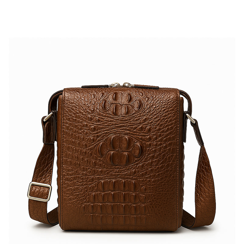 Men's Italian Crocodile Leather Brown Side Bag