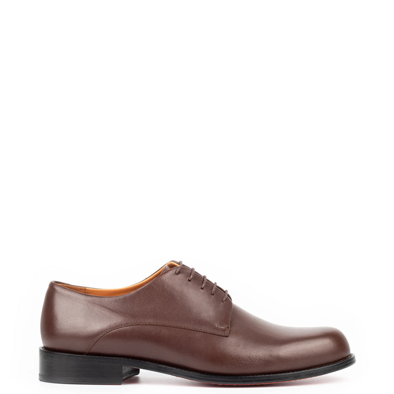 Leather Polished Plain Italian Derby Shoe Brown