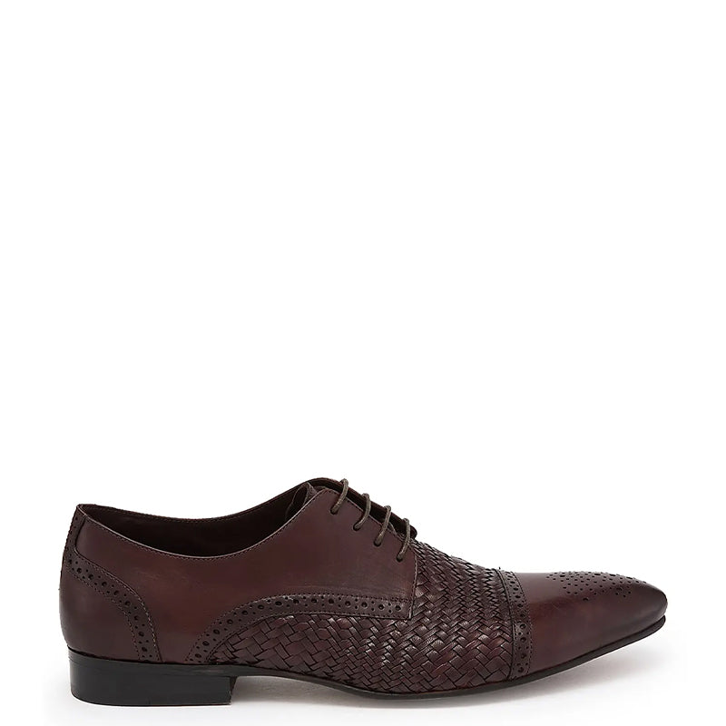 Men Handmade Leather Black Woven Textured Oxford Shoe