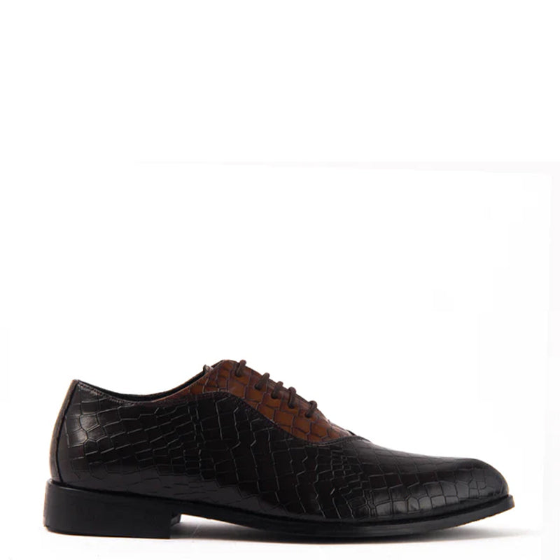Classic Croco Pointed Toe Lace-Ups Oxford Shoe Tan and Brown