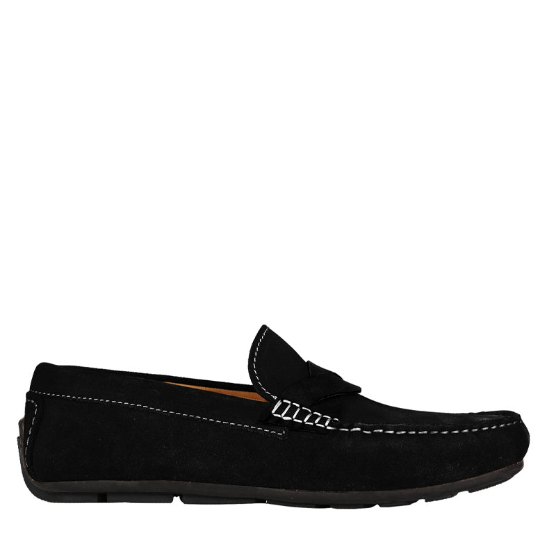 Penny Suede Cross Strap Leather Black Loafer