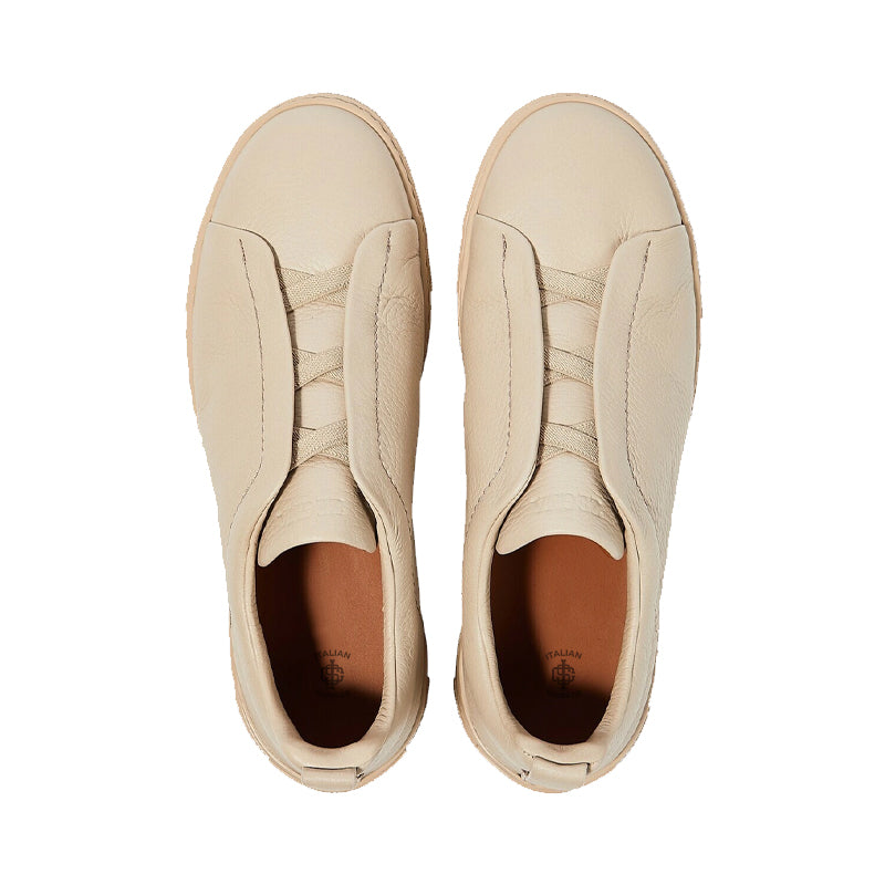 Luxury Triple Stitch Leather Beige Sneaker for Men's