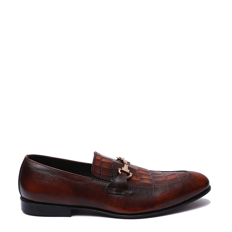 Croco Upper Leather Brown Loafer With Buckle