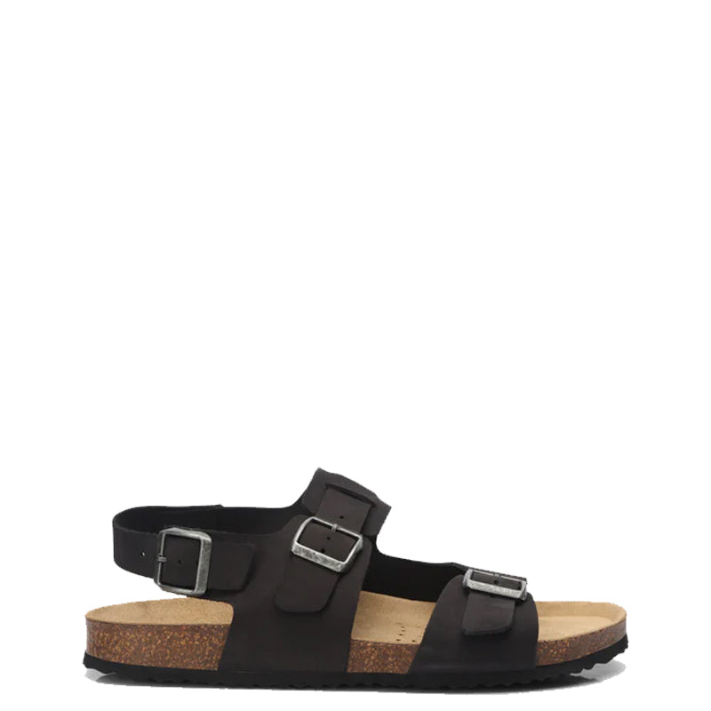 Back Strap Leather Comfort Black Sandal