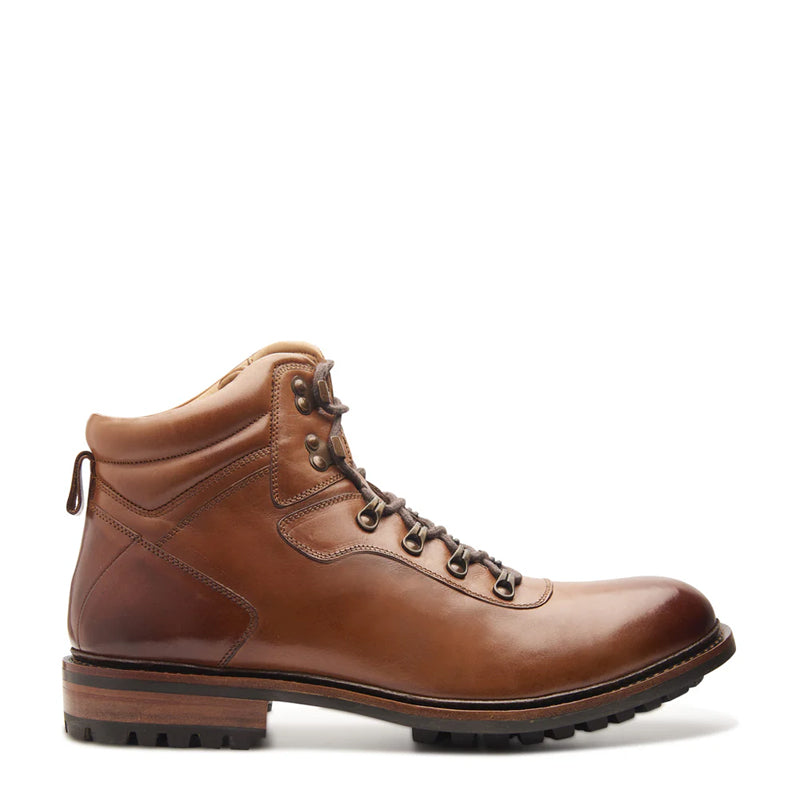 Leather Lace-Up Mid Top Ankle Cognac Boot For Men