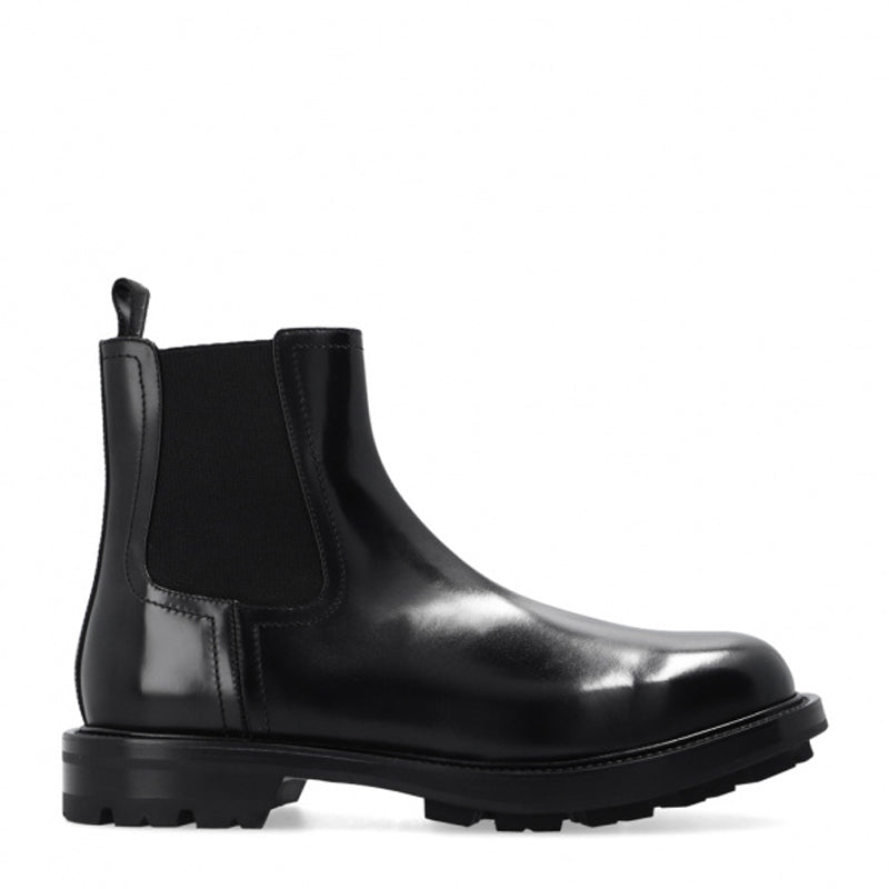 Black Leather Mid-Top Chelsea Boots
