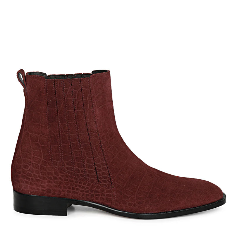Croco Print Suede Leather Chelsea Boots