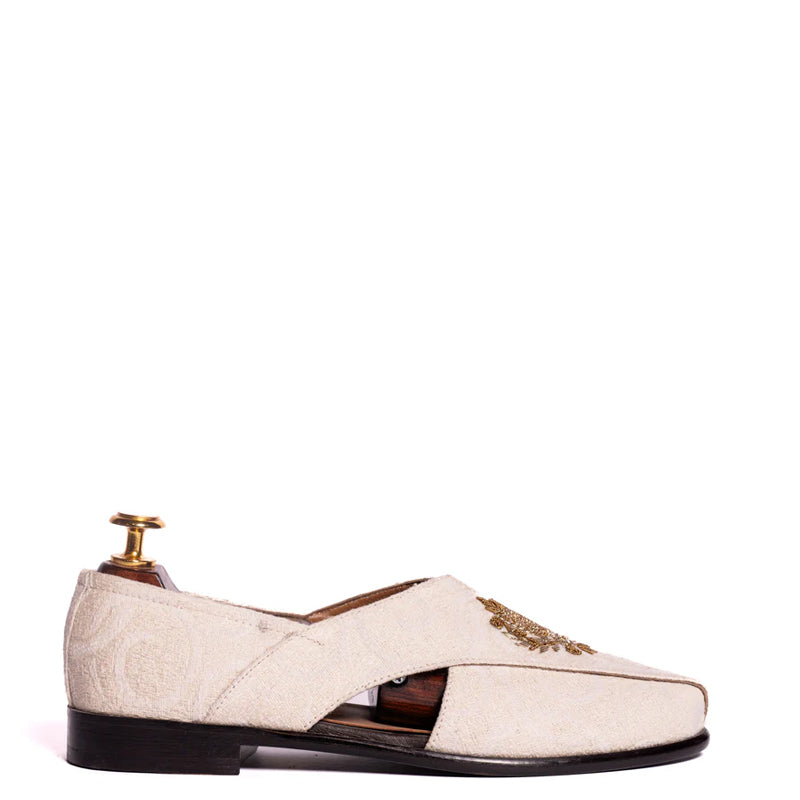 Cross Strap Design Leather Peshawari White Sandal