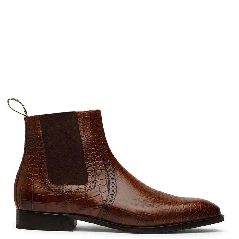Luxury Design Croco Pure Leather Chelsea Boot Brown