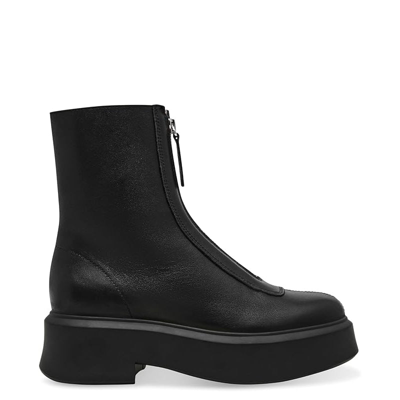 Premium Row Zipped-Front Leather Ankle Black Boot