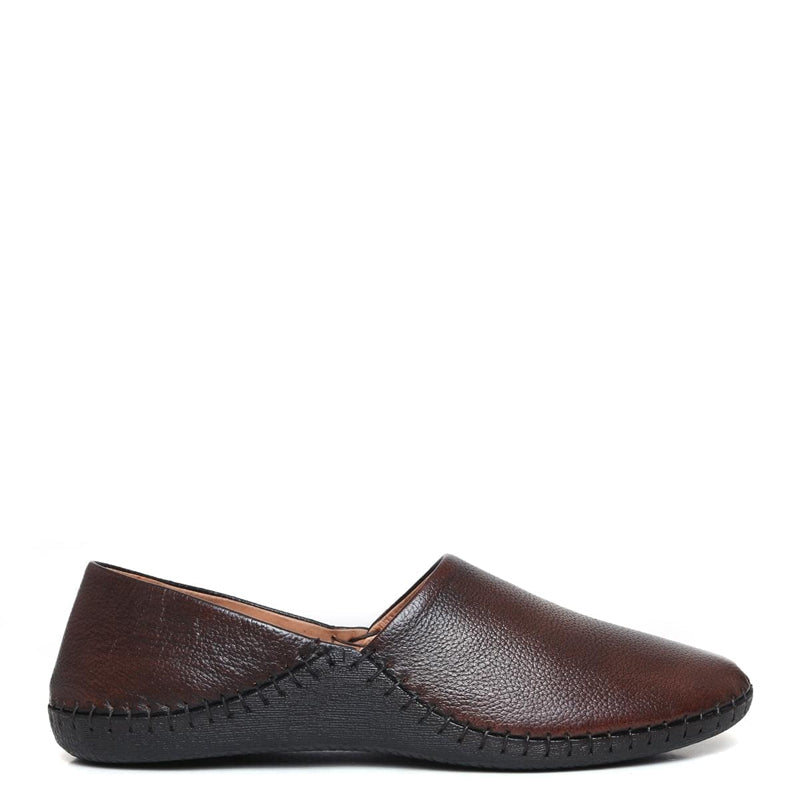 Men Textured Casual Leather Brown Loafer