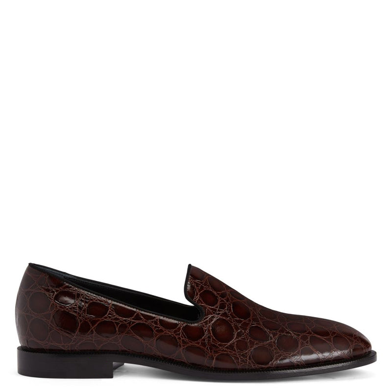 Pure Solid Leather Croco Textured Brown Loafer