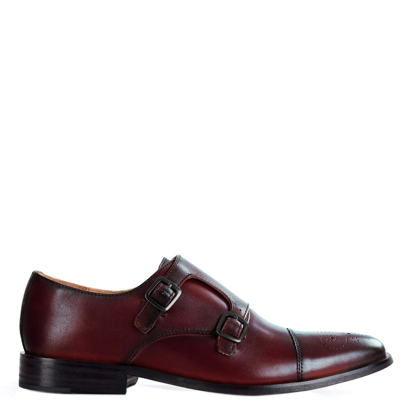 Premium ToeCap Double Monk Strap Leather Burgundy Shoe