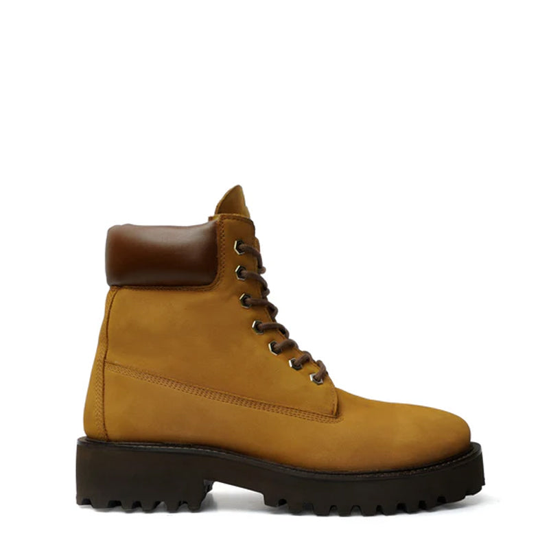 Suede Leather Lace-Up Biker Beige Boot