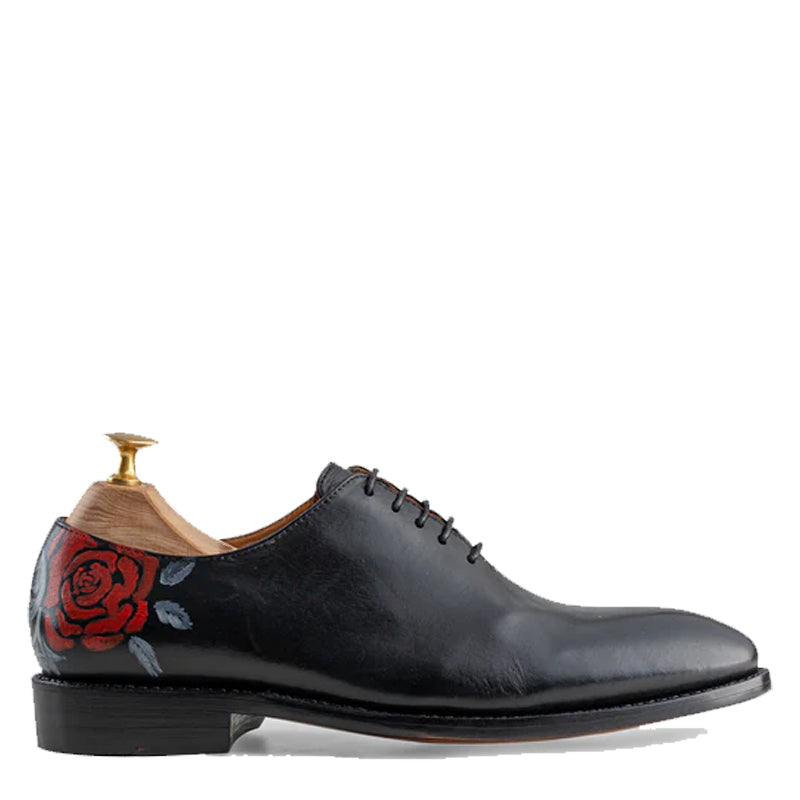 Skull Rose Black Wholecut Oxfords