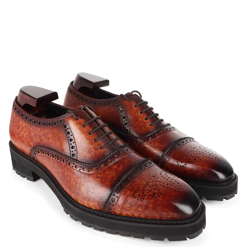 Classic Design Patina Captoe Leather Oxford Shoe Tan