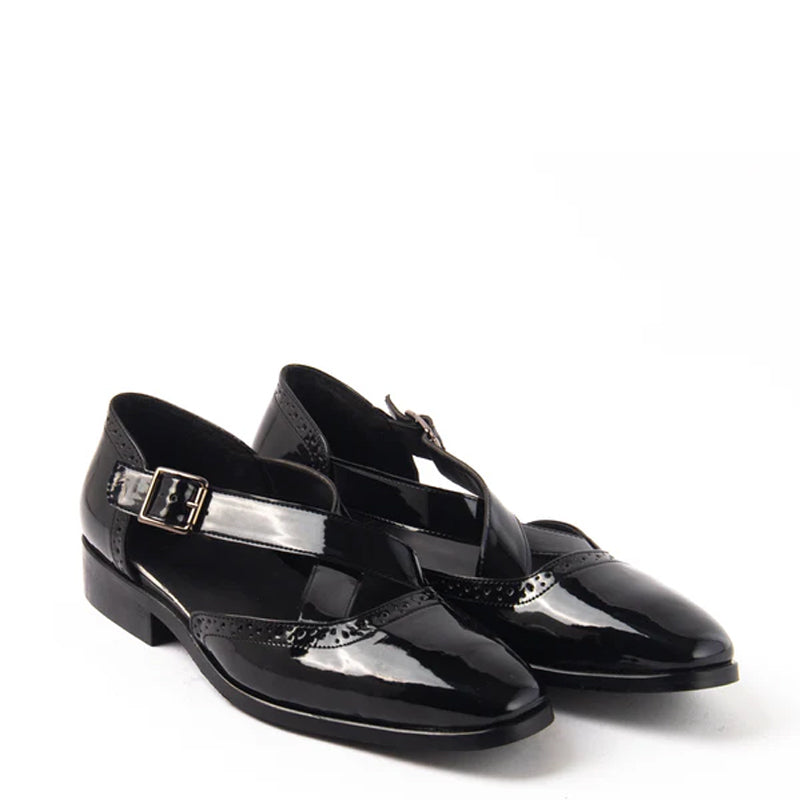Classic Patent Shiny Leather Peshawari Black Sandal