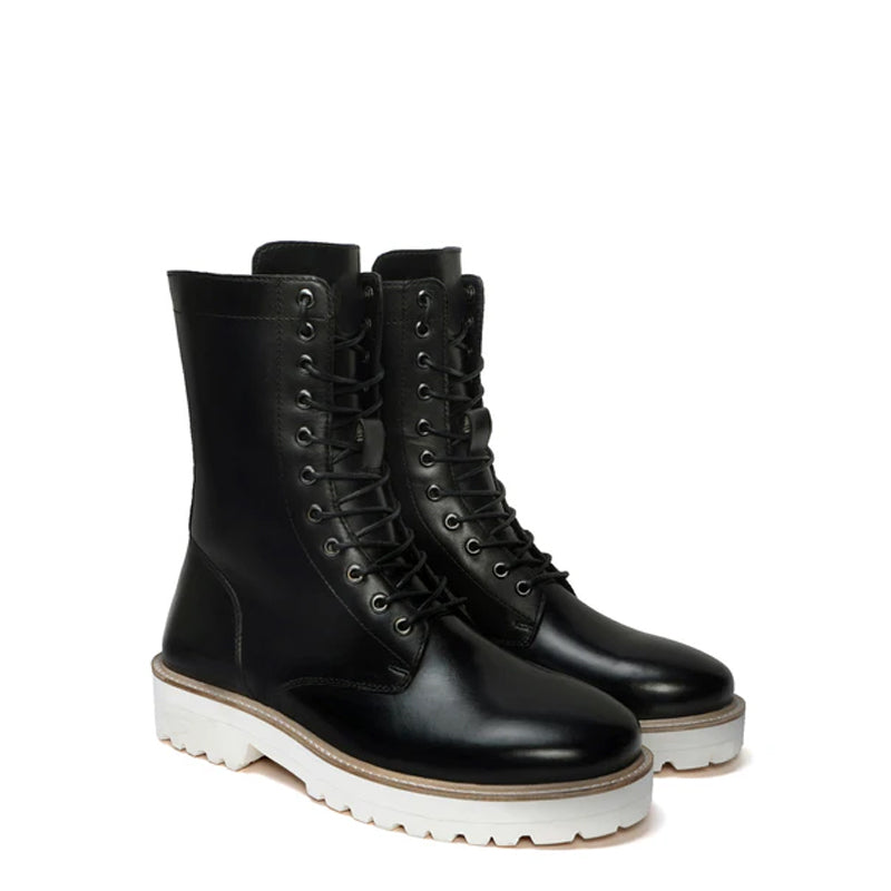 Men Chunky High Leather Ankle Black Boot