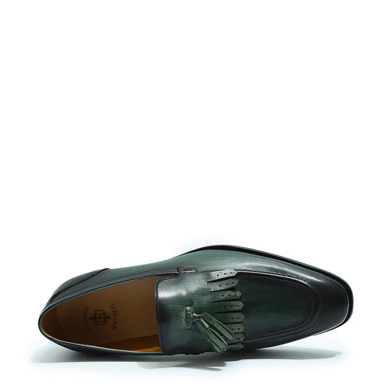 Leather Slip-On Tassel Green Loafer For Men